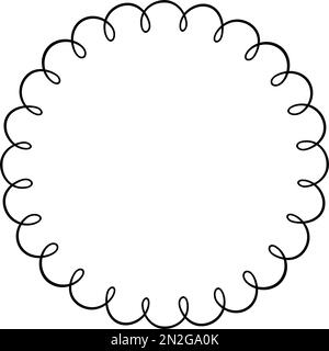 Muschelrand mit Doodle Circle. Von Hand gezeichnete Ellipsenform mit ausgekrümmten Kanten. Einfache runde Etikettenform. Rahmen aus Blumenspitze. Vektordarstellung Stock Vektor