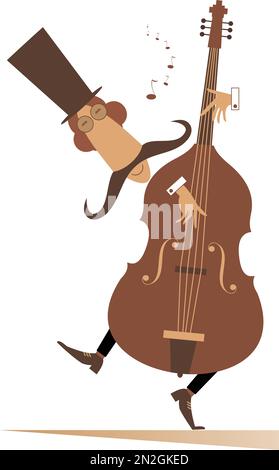 Cartoon langer Schnurrbart Cellist isoliert auf weißer Illustration Stock Vektor