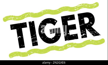 TIGERTEXT auf grün-schwarzem Stempelschild. Stockfoto