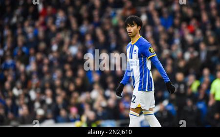 Kaoru Mitoma of Brighton während des Premier League-Spiels zwischen Brighton & Hove Albion und AFC Bournemouth im American Express Community Stadium , Brighton , Großbritannien - 4. Februar 2023 Photo Simon Dack/Tele Images. Nur redaktionelle Verwendung. Kein Merchandising. Für Fußballbilder gelten Einschränkungen für FA und Premier League. Keine Nutzung von Internet/Mobilgeräten ohne FAPL-Lizenz. Weitere Informationen erhalten Sie von Football Dataco Stockfoto