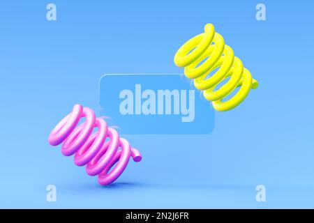 3D Abbildung, Suchleiste Designelement mit gelber und rosafarbener Spirale auf blauem Hintergrund. Suchleiste für Website und Benutzeroberfläche, mobil Stockfoto