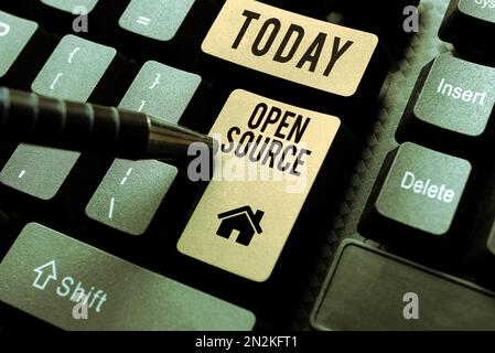 Konzeptionelle Beschriftung Open Source. Ein Wort, das auf Software geschrieben ist, die frei verfügbaren Originalquellencode aufweist Stockfoto