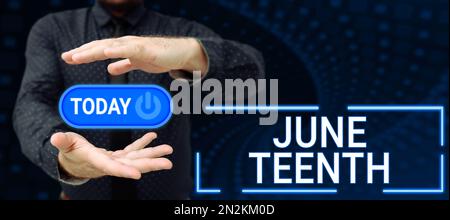 Das Schild zeigt den zehnten Juni. Geschäftsbegriff gesetzlicher Feiertag in den Vereinigten Staaten zum Gedenken an das Ende der Sklaverei in den USA Stockfoto
