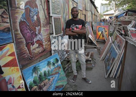 Kongolesischer Künstler besucht seine Plakate in Kinshasa Stockfoto