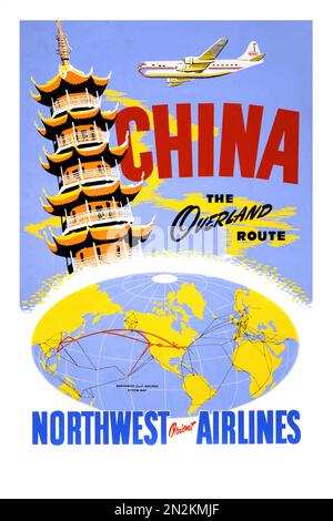 China, die Landstraße. Northwest Orient Airlines. Künstler unbekannt. Poster veröffentlicht 1950 Stockfoto