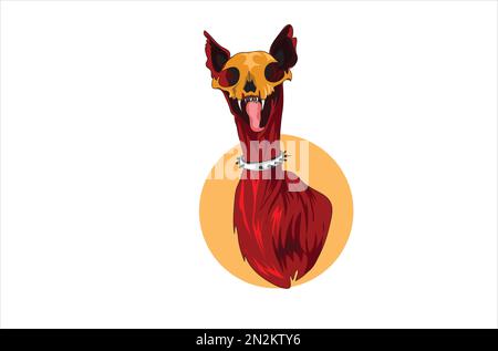 Katzenschädel-Illustration. Gruseliger Druck, Hintergrund, Symbol. Moderne Strichkunst. Trendiges Vektorbild für T-Shirt Stock Vektor