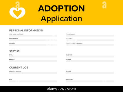 Adoptionsantrag. Fragebogen mit Platz für Antworten Stockfoto