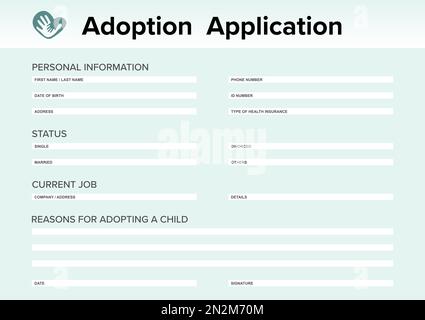 Adoptionsantrag. Fragebogen mit Platz für Antworten Stockfoto