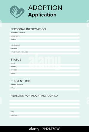 Adoptionsantrag. Fragebogen mit Platz für Antworten Stockfoto