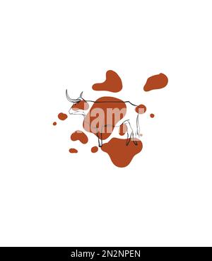 Handgezeichnete abstrakte Vektorgrafik Clipart Illustration Boho Bull and Cow mit Hupen Logo Element.Western Design Konzept. Doodle Wilder Westen Stock Vektor