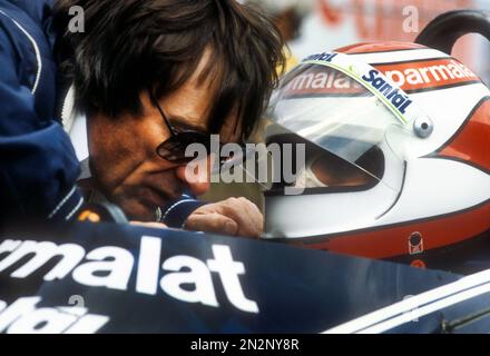 F1 Teamprinzip von Brabham Bernie Eccestone auf der belgischen GP Zolder 1982 Stockfoto