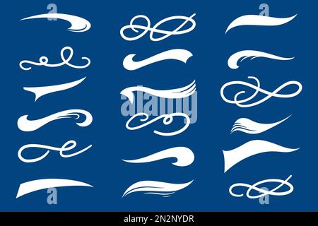 Kalligraphisches Swoosh-Schwanzset, Markierungsstifte unterstreichen. Elemente für die Typografie von Sportlogos. Texting Buchstaben Schwanz für Schriftzug oder Baseballschläger. Vektor Stock Vektor