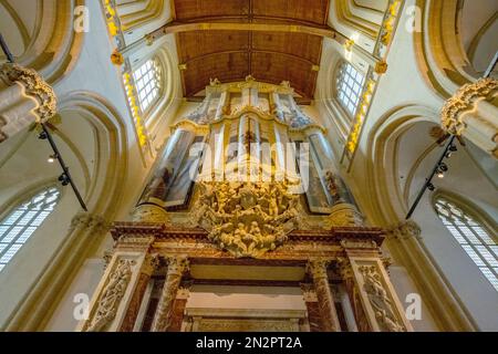Blick auf den Orgelismus die Neue Kirche De Nieuwe Kerk Amsterdam Niederlande. Stockfoto