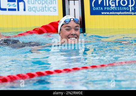 Rom, Italien, 12. August 2022. Margherita Panziera aus Italien reagiert auf die LEN European Aquatics Championships 2022 im Stadio del Nuoto in Rom, Italien. 12. August 2022. Kredit: Nikola Krstic/Alamy Stockfoto