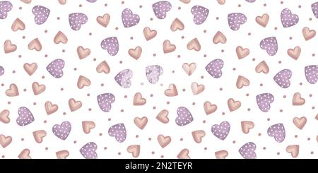 Einfaches Herz, nahtloses Muster. Hintergrund zum Valentinstag. Cartoon niedliches Baby Design endlose chaotische Textur aus pinkfarbenen und lila Herzen auf weißem Ba Stock Vektor