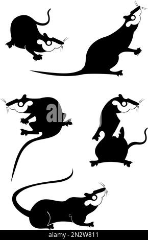 Original Ratte oder Maus Set für Design. Ratte oder Maus Original schwarz auf weiß Illustration Stock Vektor