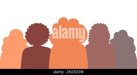 Silhouette Profil Gruppe von Männern und Frauen der verschiedenen Kultur. Vielfalt multiethnischer und multirassischer Menschen. Konzept der Rassengleichheit und Anti Stock Vektor