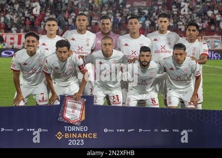 Argentinien, Buenos Aires, 06. Februar 2023: Foto des Club Atletico Huracan Teams - Lucas Chaves, Guillermo Soto, Fernando Tobio, Patricio Pizarro, Guillerm Stockfoto