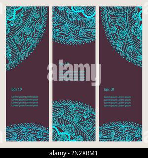 Wunderschöne indische Blumendekoration. Banner im Henna-Tattoo-Stil könnten als Grußkarte oder Visitenkarte verwendet werden Stock Vektor