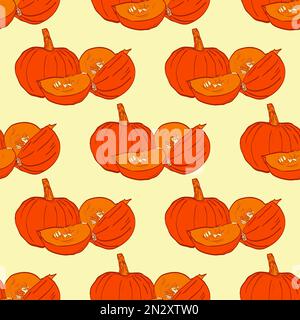 Nahtloses Kürbis-Muster im Herbst. Nahtlose Muster werden bei Textildesign, Postkarten, Kalendern, Websites, Tapeten, Pakete, Backgrou Stock Vektor