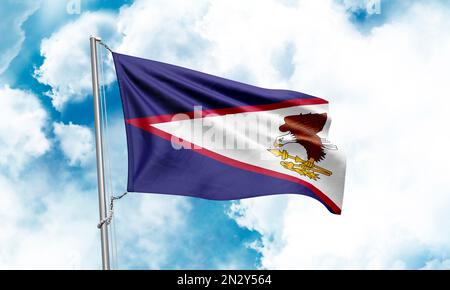 Die Flagge Amerikanisch-Samoas winkt im Hintergrund. 3D-Rendering Stockfoto
