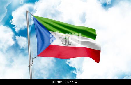 Die Flagge Äquatorialguineas winkt im Hintergrund. 3D-Rendering Stockfoto