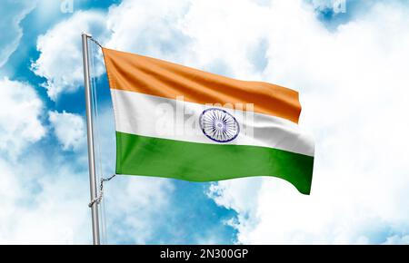 Indische Flagge im Hintergrund. 3D-Rendering Stockfoto