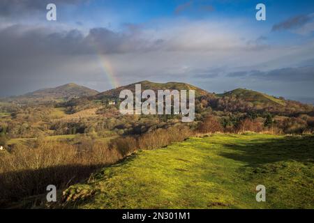 Südlich von den unteren Stadtmauern des British Camp Iron Age Hillfort, Malvern Hills, Herefordshire / Worcestershire, England Stockfoto