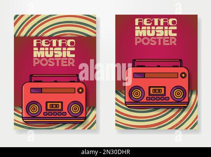 Posterset mit Retro-Musik. Retro-Hintergrund und Retro-Radio. Vector Vintage Musik Hintergrund Stock Vektor