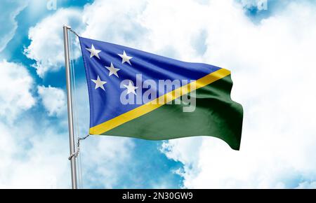 Die Flagge der Salomonen winkt im Hintergrund. 3D-Rendering Stockfoto