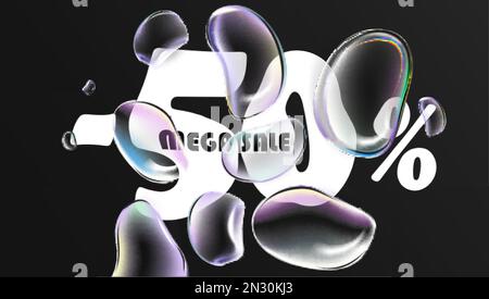 50 Prozent Rabatt. Rabatt auf kreative Komposition mit Wassertropfen. Banner und Poster für „Fresh Sale“. Stock Vektor