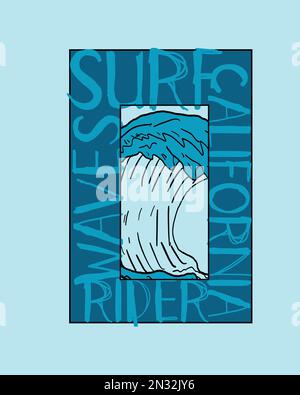 California Surf Waves Rider Typografie Wellendarstellung typografisches Posterdesign für T-Shirt-Motiv Stock Vektor