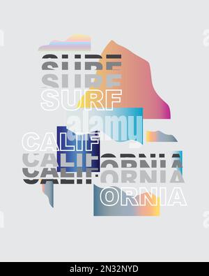 Surf California farbenfrohe abstrakte Typografie Schriftschnitt Schriftzug Surf typografisches Posterdesign für T-Shirt-Druck, Aufkleber, Banner, Tapete Stock Vektor