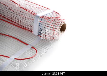 Installation eines modernen Fußbodenheizungssystems im Innenbereich Stockfoto