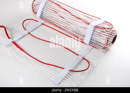 Installation eines modernen Fußbodenheizungssystems im Innenbereich Stockfoto