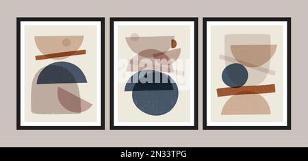 Moderne Kunstdrucke aus der Mitte des Jahrhunderts, 3-Set. Kunstwerke an der Galeriewand. Einrichtung im Boho-Stil. Stock Vektor
