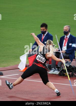 06. AUGUST 2021 - Tokio, Japan: EDA Tuğsuz der Türkei im Athletics Women's Javelin throw Final bei den Olympischen Spielen 2020 in Tokio (Foto: Mickael Chavet/ Stockfoto