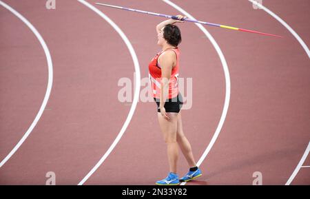 06. AUGUST 2021 – Tokio, Japan: Haruka Kitaguchi aus Japan im Athletics Women's Javelin throw Final bei den Olympischen Spielen 2020 in Tokio (Foto: Mickael CH Stockfoto