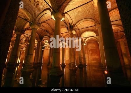 Unterirdische Basilika-Zisterne in Istanbul, Türkei, Turkiye Stockfoto