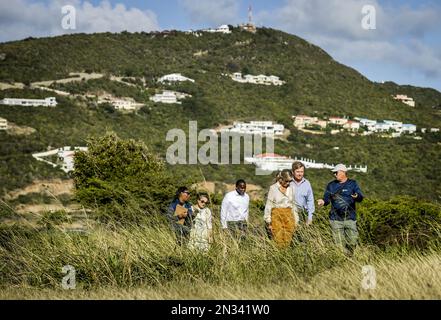 PHILIPSBURG - König Willem-Alexander, Königin Maxima und Prinzessin Amalia besuchen Fort Amsterdam auf Sint Maarten. Die Kronprinzessin hat eine zweiwöchige Einführung in die Länder Aruba, Curacao und St. Maarten und die Inseln, die die karibischen Niederlande bilden: Bonaire, St. Eustatius und Saba. ANP REMKO DE WAAL niederlande raus - belgien raus Stockfoto