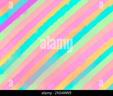 Lustiger Regenbogen in Pastellfarben in diagonalen Linien mit einer kindischen Atmosphäre, Fantasie, Spielen, Süßigkeiten, Kindern, Babys, Geschenke Stockfoto