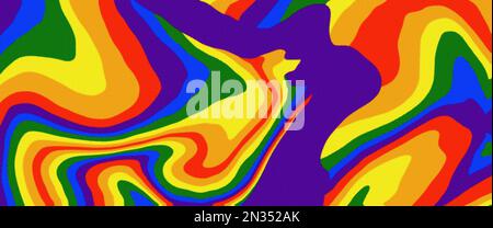 Ein lebendiger und lebendiger abstrakter Hintergrund mit verzerrten Linien in Regenbogenfarben. Das verspielte Design vereint fließende Formen und helle Farbtöne Stockfoto