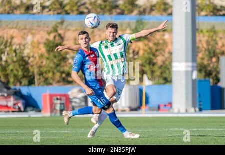 La Nucia, Spanien – 15. Januar 2023. Piast Gliwice, Mittelfeldspieler Patryk Dziczek und Ferencvaros, Mittelfeldspieler Balint Vecsei, während der Club-freundlichen Ferencvaros Stockfoto