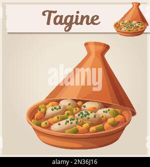 Symbol für Tagine mit Hühnerfleisch und Gemüse. Cartoon-Vektor-Essensdarstellung Stock Vektor