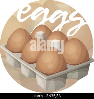 Abbildung: Eier in Karton. Cartoon-Vektorsymbol auf beigefarbenem verlaufendem Hintergrund Stock Vektor