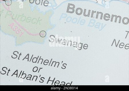 Swanage, Großbritannien, Atlas Karte Name der Stadt - Bleistiftskizze Stockfoto