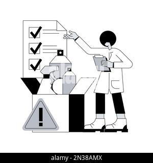 Abstraktes Konzept für Produktsicherheit – Vektordarstellung. sicherheitskommission und -Regulierung, Produkttests und -Zertifizierung, Qualitätskontrollverfahren, Gefahrstoffe, abstrakte Metapher zur Einhaltung von Vorschriften. Stock Vektor