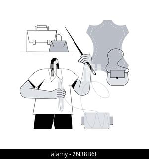 Leder Handwerk abstrakt Konzept Vektor Illustration. Handgemachtes Produkt, echte Lederbekleidung, Designer-Taschen und -Schuhe, handgefertigte Waren, Online-Shop, selbstgemachte Artikel abstrakte Metapher. Stock Vektor