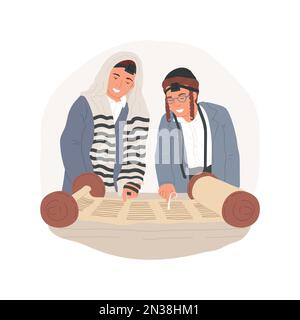 Torah liest isolierte Cartoon-Vektordarstellung. Jüdische Menschen lesen gemeinsam die Tora, religiöse Praktiken, Heilige Tage, Beobachtungen des Judentums, Synagoge, orthodoxer jüdischer Vektorfilm. Stock Vektor