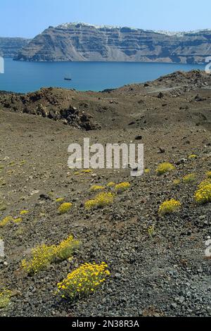 Blick von Nea Kameni, Santorin, Kykladen, Griechenland Stockfoto